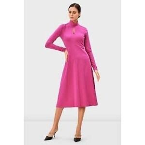 eShakti‎ Pink Midi Dress Mock Neck Long Sleeve Cotton Blend XL-18